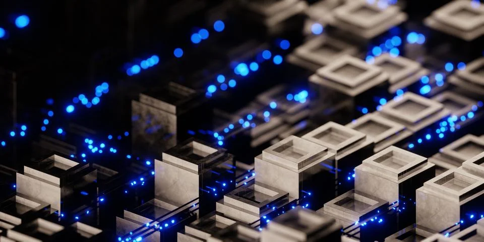 Computing concept with copy space. Computational software nodes working together 스톡 일러스트