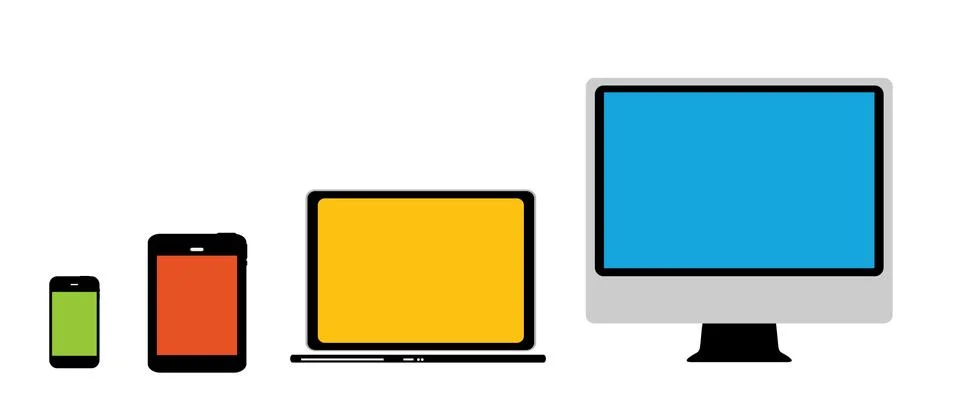 Computing Concept on Different Electronic Devices. Vector Illust Stock Illustration