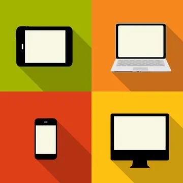 Computing Concept on Different Electronic Devices. Vector Illust Stock Illustration