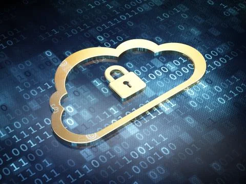 Computing concept: Golden Cloud With Padlock on digital ba Stock Illustration
