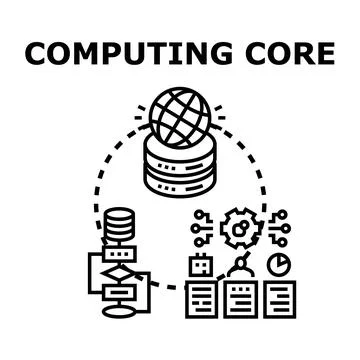 Computing core processing global network data workflow Stock Illustration