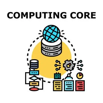 Computing core processing global network data workflow Stock Illustration