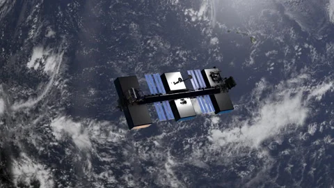 Computing Data Center in Space Orbiting Planet Earth Video stock 328491188