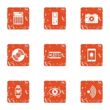 Computing device icons set, grunge style Stockillustratie