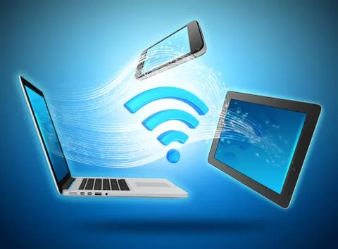 Computing devices connected to the network by wi-fi 스톡 일러스트