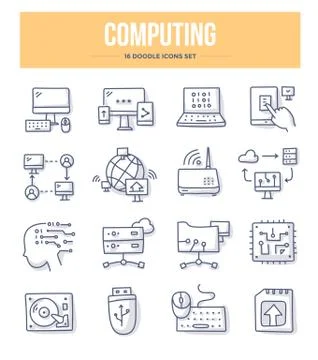 Computing Doodle Icons Stock Illustration