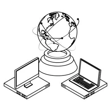 Computing global technology and networking in black and white Stock Illustration