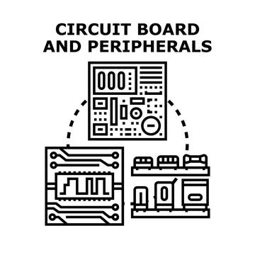 Computing hardware circuit board with digital peripherals Ilustración de archivo