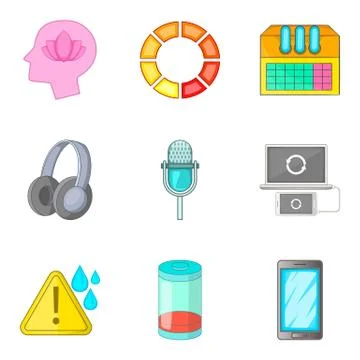 Computing icon set, cartoon style Stock Illustration