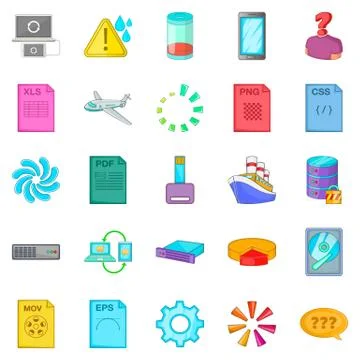 Computing icons set, cartoon style 스톡 일러스트