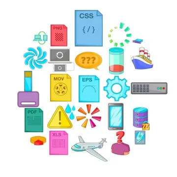 Computing icons set, cartoon style 스톡 일러스트