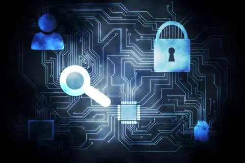 Computing icons on technical background Stock-Fotos