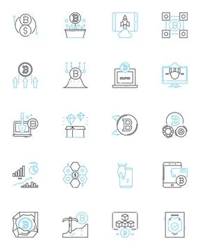 Computing linear icons set. Programming, Nerking, Cybersecurity, Artificial Stock Illustration