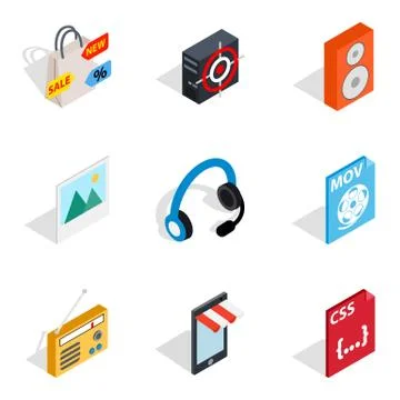 Computing machine icons set, isometric style Stock Illustration