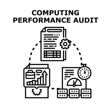 Computing performance audit analyzing data and optimizing results Stock Illustration