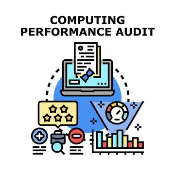 Computing performance audit analyzing system speed and quality Illustrazione stock
