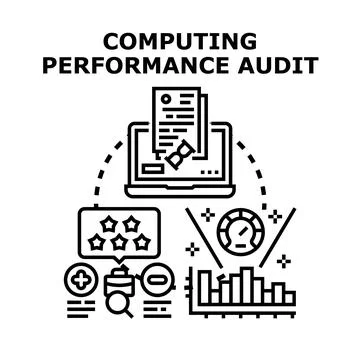 Computing performance audit analyzing system speed and quality Stock Illustration