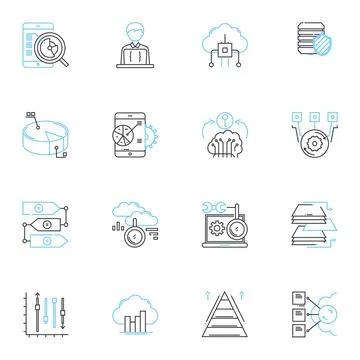 Computing power linear icons set. Computation, Processing, Cycles, Performance Stock Illustration