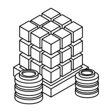 Computing service technology 3d symbol in black and white Stock Illustration