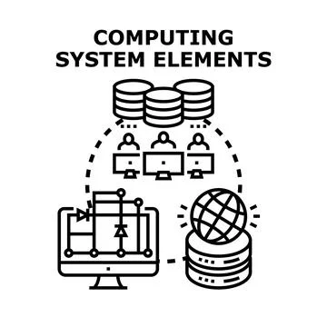 Computing system elements illustrating network and data processing Stockillustratie