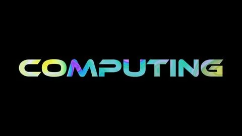 Computing text on black background. Multicolored glossy technological word .. Stock Illustration
