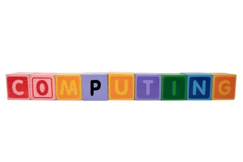 Computing in toy block letters Stock Photos