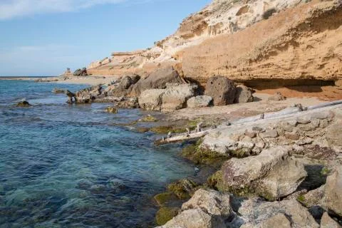 Comte Beach and Cliffs; Ibiza Stock Photos
