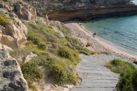 Comte Beach and Cliffs; Ibiza Stock Photos