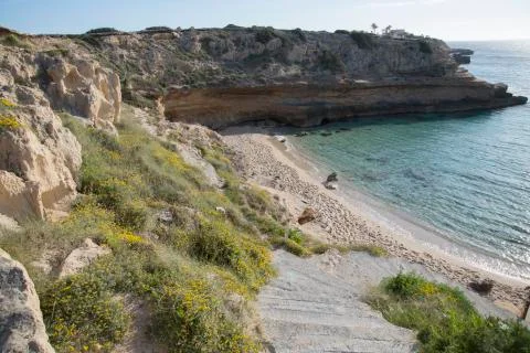 Comte Beach and Cliffs; Ibiza Stock Photos