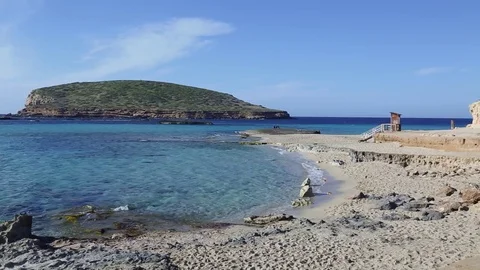 Comte Cove Beach, Ibiza, Spain Video stock 77007339
