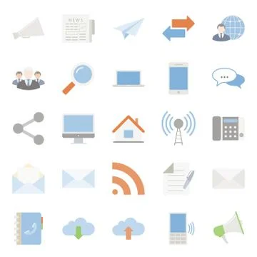 Comunication and web color flat icons set Stock Illustration