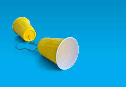 Comunication Yellow Plastic cup with string Stock Illustration