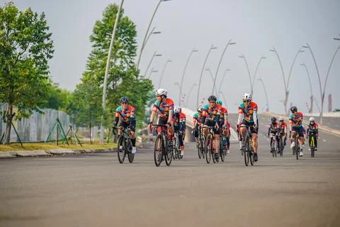 Comunity cycling in the morning Stock Photos