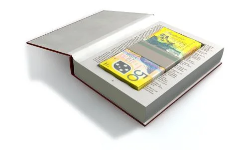 Concealed australian dollar bank notes in a book front Illustrazione stock