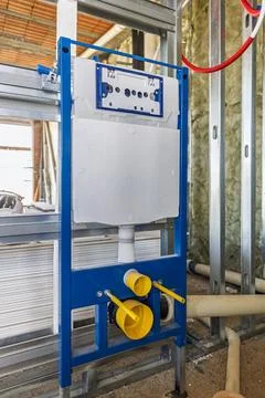 Concealed cistern plumbing system installing for bathroom renovation 스톡 사진