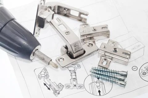 Concealed hinge mounting instruction Stock Photos