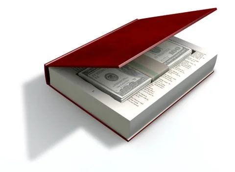 Concealed us dollar notes in a book front Stock Illustration