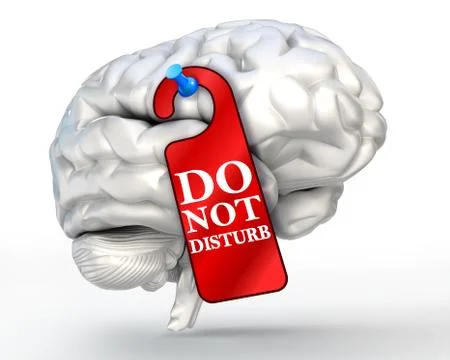 Concentrate concept do not disturb red sign on human brain Stock Illustration