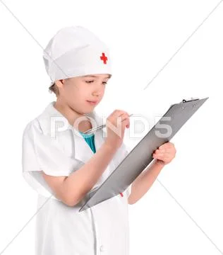 Concentrate young nurse writing medical report Stock Photos