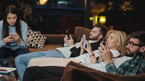 Concentrated attractive students on the break time they spending the time on Stock Footage 124466604