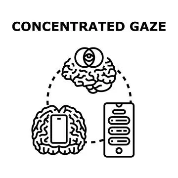 Concentrated brain activity analyzing mobile device communication Stock Illustration