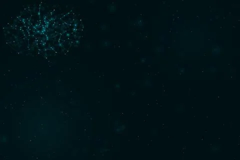 A concentrated cloud of luminous cyan points and fine geometric links float.. 스톡 일러스트
