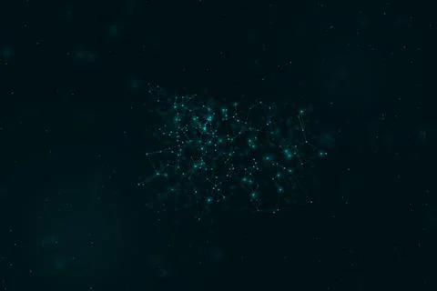 A concentrated cloud of radiant teal particles and geometric links floats i.. Stock Illustration