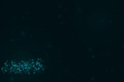 A concentrated cluster of radiant teal points and fine connecting lines res.. Stock Illustration
