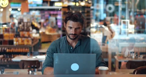 Concentrated confident young man, drinking hot cappuccino from a takeaway paper Stock Footage 219274528