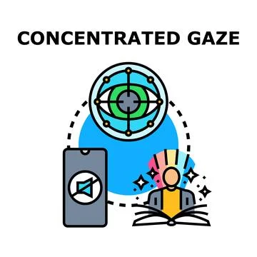 Concentrated gaze on focused learning, disabling distractions Stock Illustration