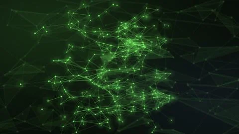 A concentrated green web of connected points and fine lines glows through l.. Stock-Illustration