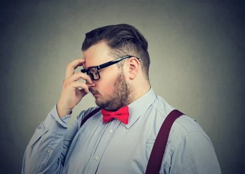 Concentrated man brainstorming on problem 스톡 사진