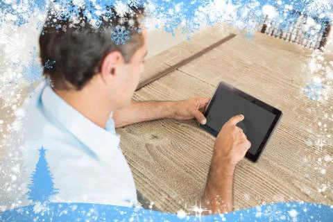 Concentrated man using digital table in kitchen Stock Illustration