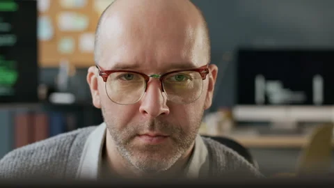 Concentrated Middle-Aged Male Engineer Developing New Software in Office Stock Footage 306832252